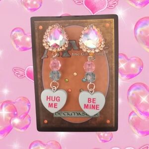 Heart Drop Earrings with Pink and White Accents Clip On Version